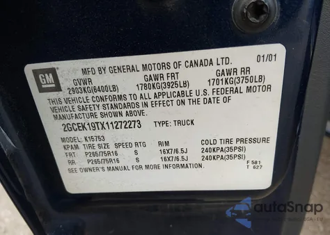 2001 Chevrolet Silverado 1500 Ls from USA, damaged, VIN 2GCEK19TX11272273